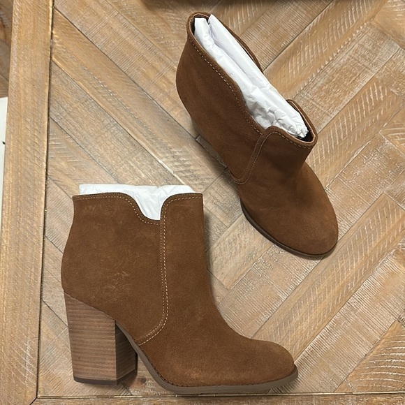 NEW Jessica Simpson Sadora Canela Camel Brown Split Suede Block Heel Ankle Boots - Picture 5 of 9